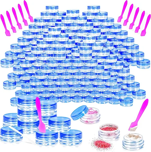 Vista 11 de 100 paquetes de botes de plástico de 3 g con tapas, botes de cosméticos redondos transparentes de 3 ml, botes de maquillaje de 3 gramos