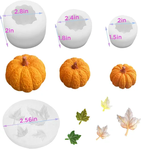 Vista 2 de Paquete de 4 moldes de velas de Halloween, moldes de silicona de calabaza de tamaño múltiple y molde de hoja de arce para hacer velas, moldes