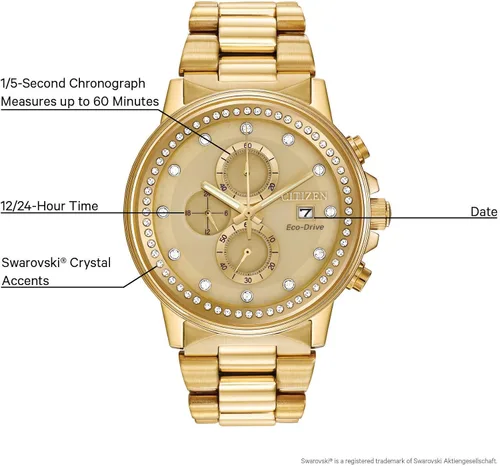 Vista 8 de Citizen Eco-Drive Weekender Cronógrafo Reloj para hombre acero inoxidable tono dorado Modelo FB3002-53P