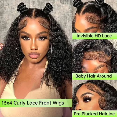 Vista 2 de Pelucas cortas de 10 pulgadas estilo Bob 13x4 con ondas profundas, peluca de pelo humano estilo Bob con encaje frontal HD de 200% de densidad