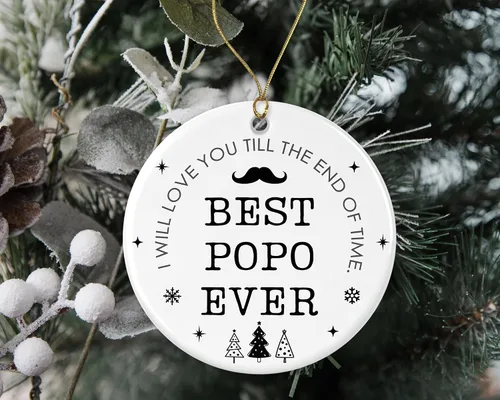 Vista 3 de Adorno de Navidad con texto en inglés "Best Popo Ever", adorno para Popo, regalo de Navidad de hija, hijo impreso en un lado