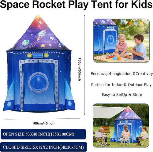 Vista 2 de Tienda de campaña para niños, nave espacial, casa de juegos, para interiores y exteriores, tienda de campaña para niños y niñas, regalo
