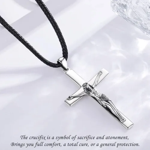 Vista 2 de Eusense Collar con colgante de San MiguelSan CristóbalSan BenitoSan JudaVirgen María MilagrosaCrucifijo de JesúsSan JoséSan Antonio para hombres