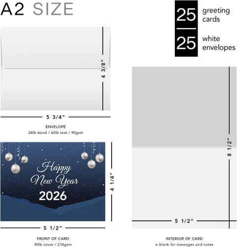 Vista 6 de Tarjetas de felicitación de feliz año nuevo 2026 – Nochebuena azul nevada de invierno, Navidad, Año Nuevo, vacaciones, saludos, invitaciones