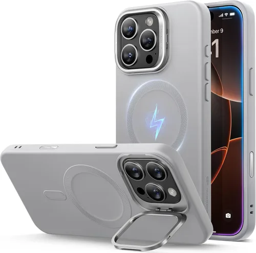 Vista 30 de ESR Funda para iPhone 14 Pro Max, Compatible con Funda de Silicona MagSafe con Soporte, Protección de Grado Militar, Soporte Integrado para Guardar