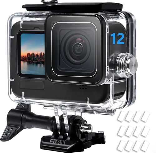 Vista 9 de FiTSTILL Funda impermeable subacuática para Go Pro Hero 13/12/11/10/9, color negro, carcasa protectora subacuática de buceo de 196 pies/60M