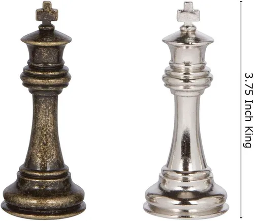 Vista 3 de Edgemar - Piezas de ajedrez de metal plateado y bronce con rey de 3.75 pulgadas y reinas extra, solo piezas, sin tablero