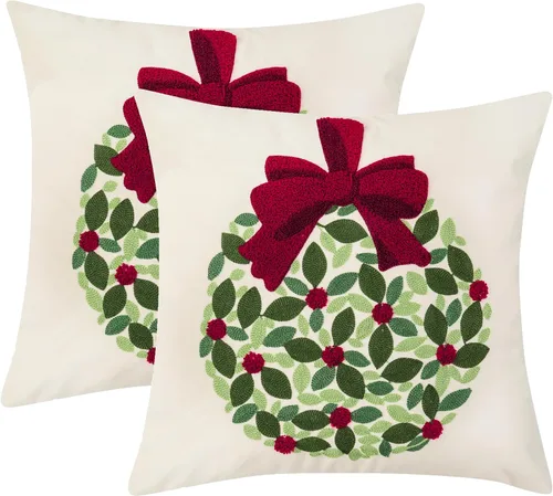 Vista 9 de Funda para almohadón navideño 18 x 18 pulgadas, juego de 2, funda de almohada de terciopelo beige con bastón de caramelo, funda para almohadón