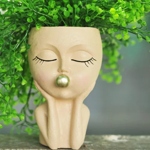 Vista 8 de Macetas faciales con cabeza lindas macetas para plantas de interior, macetas de cabeza de resina, macetas suculentas con orificio de drenaje (negro)