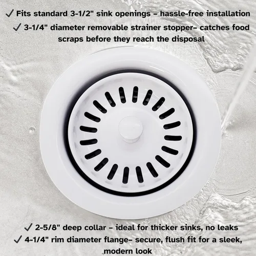 Vista 8 de Westbrass D2082S-50 3-1/2" Cuello Extra-Profundo Fregadero de Cocina Eliminación de Residuos Brida y Tapón Colador, Revestimiento en Polvo Blanco