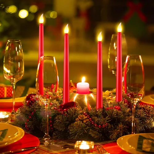 Vista 5 de Enhon 8 velas cónicas sin llama rojas de Navidad de 10 pulgadas LED Rojo