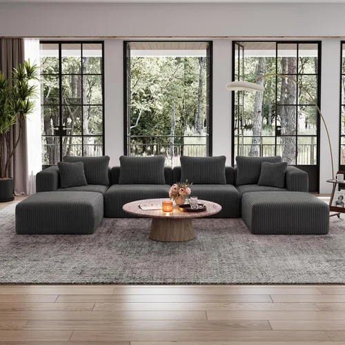 Vista 41 de Avenco Sofá seccional modular de 6 asientos de 141 pulgadas, tela de pana Negro