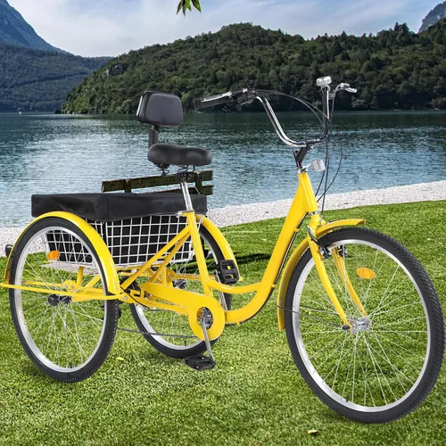 Vista 7 de Triciclo para adultos, triciclos para adultos de 24/26 pulgadas, bicicleta de crucero de 3 ruedas con cesta grande y asiento ajustable, triciclos