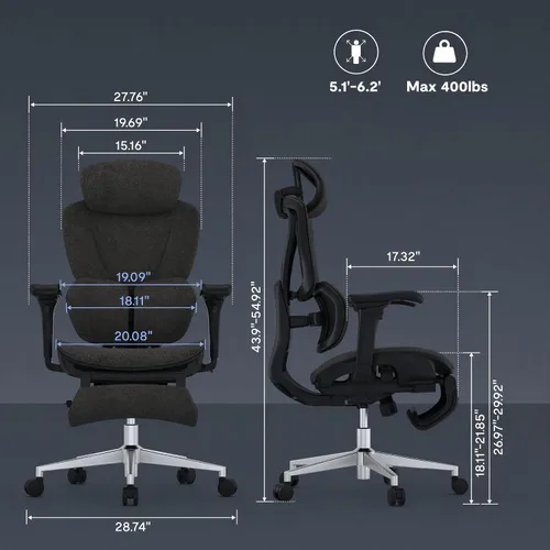Vista 2 de FLEXISPOT Sentinel Ergonomic Gaming Chair Charcoal Dual-Wing Adaptive Lumbar,Adjustable Armrests,Recline &Tilt Function,Adjustable Backrest,for