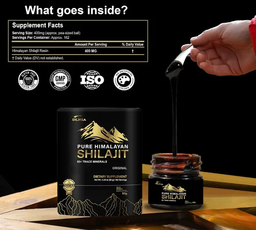 Vista 4 de Shilajit Suplemento de resina Shilajit orgánica pura del Himalaya, grado dorado+ con más de 85 oligominerales con 75% de ácido fúlvico, energía
