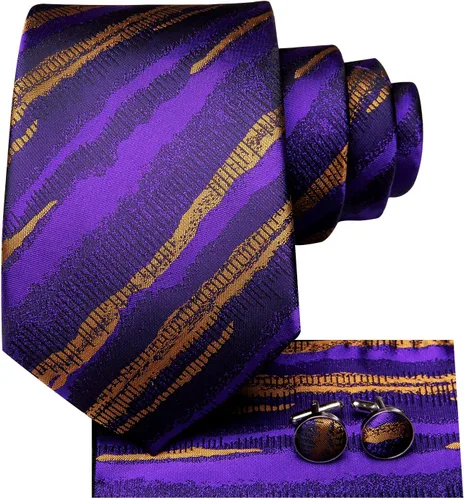 Vista 287 de Hi-Tie Corbatas de seda para hombre, diseño de cachemira a rayas, con bolsillo, gemelos cuadrados, conjunto formal de negocios