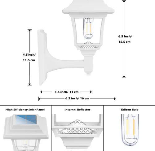 Vista 4 de Farol solar de pared, 2 modos de luces solares para valla con bombilla Edison, accesorios para casa de juegos al aire libre, impermeable, luz LED