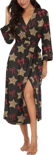 Vista 24 de VINTATRE Bata tipo kimono para mujer, bata larga de punto, ligera, suave, ropa de dormir con cuello en V, casual, ropa de descanso para mujer Verde