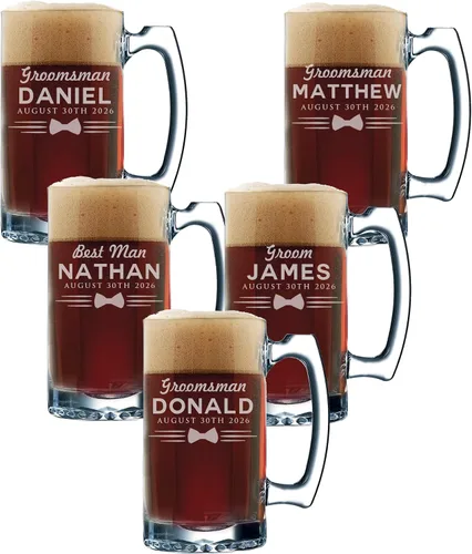 Vista 9 de Conjuntos personalizados de tazas de cerveza padrinos de boda, estilo uniforme de 12 oz (1)