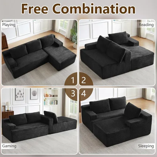 Vista 8 de Sofá modular de 96 pulgadas en forma de L, sofá modular de 3 asientos, sofá modular de pana de espuma viscoelástica sin hueso para sala de estar