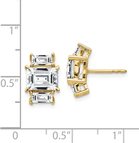 Vista 3 de Pendientes de tres piedras de oro amarillo de 14 k con corte esmeralda Moissanita (2,36 cttw.)