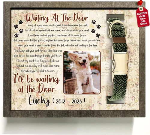 Vista 13 de Marco de madera personalizado con foto de perro con nombre para fotos, recuerdo de mascotas, con soporte para collar, regalo de recuerdo con cita