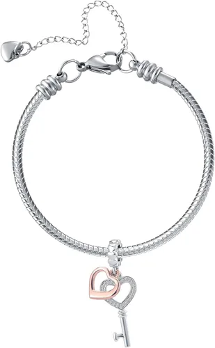 Vista 4 de QeenseKc Key to My Heart Angel Wing Infinity Love Charm Clear Crystal Rose Gold Beaf para pulsera europea Metal Diamante de imitación Metal Cristal