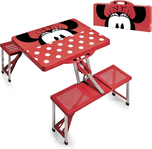 Vista 4 de PICNIC TIME Disney Minnie Mouse Folding Picnic Table with Seats, Collapsible Aluminum Table and Bench Set with Umbrella Hole, Lightweight Portable