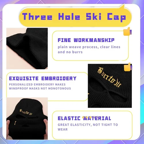 Vista 3 de Winter Windproof Knitted Cycling Ski Mask Neck Warmer 3 Hole Balaclavas Full Face Cover