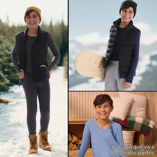 Vista 7 de Cuddl Duds Conjunto térmico con forro polar pesado para clima frío para niños, camisa de manga larga y leggings, pantalones largos para niños Negro