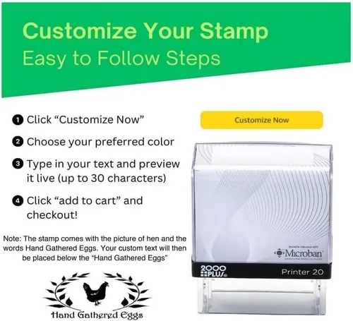 Vista 5 de Handy Stamps Sello de cartón de huevos autoentintado, rectangular, caucho, tamaño de 2 "x 1", 3 líneas, texto personalizable