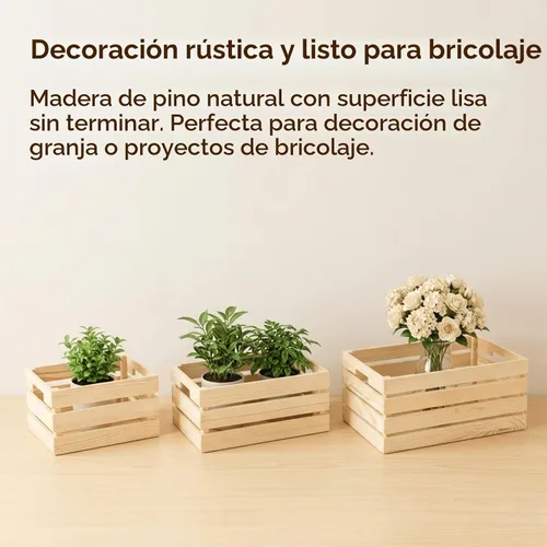 Vista 6 de Youeon Juego de 3 cajas de madera rústica con asas, cajas de madera decorativas, caja de almacenamiento de madera para cocina, oficina, dormitorio