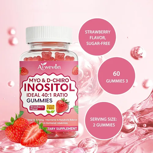 Vista 4 de Gomitas de mio-inositol y D-Chiro inositol proporción 40:1 - Suplemento de equilibrio hormonal para mujeres - Apoyo ovárico y fertilidad