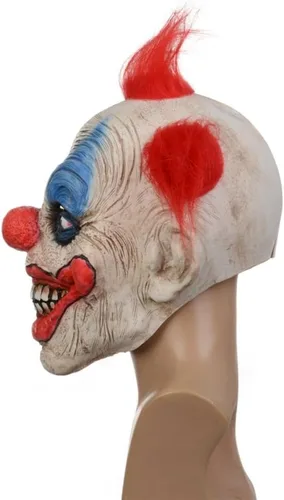 Vista 4 de Máscara de payaso de terror de Halloween, máscara de látex de payaso Joker, cubierta de cara de bromista de utilería de cosplay, máscara de látex