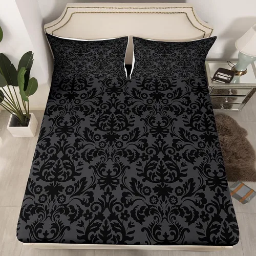 Vista 5 de Erosebridal Juego de ropa de cama de damasco negro de 7 piezas con funda de edredón y sábanas tamaño Queen