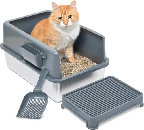 Vista 13 de iPrimio Ultimate - Caja de arena XL de acero inoxidable para gatos, caja de arena XL para gatos grandes, grande, nunca absorbe olores, manchas u