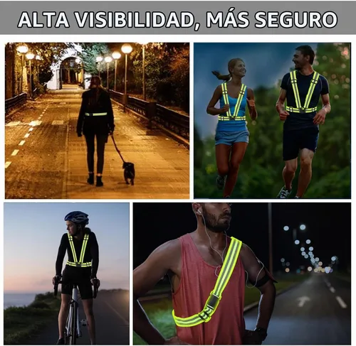 Vista 6 de Chaleco reflectante - Chaleco reflectante para correr, chaleco reflectante para correr con correas de seguridad, reflector de alta visibilidad Kit