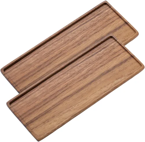 Vista 9 de Vandroop Bandeja de madera para servir, pequeñas bandejas decorativas para fiestas, aperitivos, té/café y queso, juego de 2 tablas de madera hechas