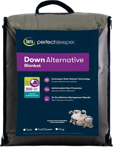 Vista 6 de Serta Manta alternativa de plumón para cama, funda 100% algodón, liberación de manchas Scotchgard, Full/Queen, carbón