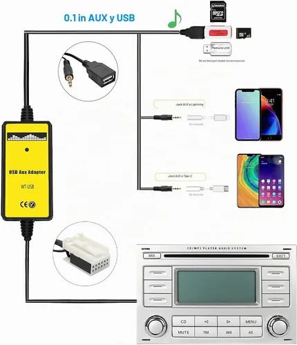 Vista 2 de Cable USB y AUX estéreo para coche, cambiador de CD MP3, compatible