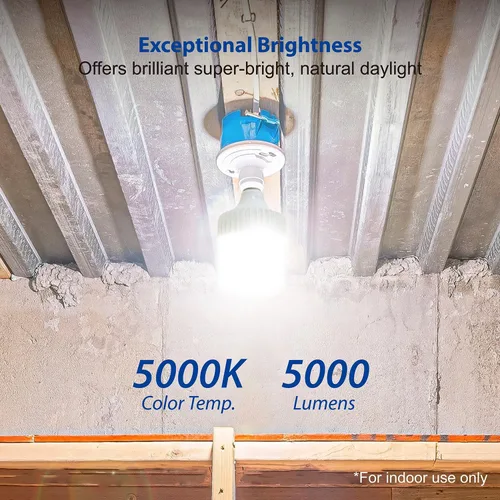 Vista 2 de Bombilla LED, 5000 lúmenes, equivalente a 36 W, luz diurna de 5000 K, base E26, 50,000 horas de vida útil, no regulable, solo