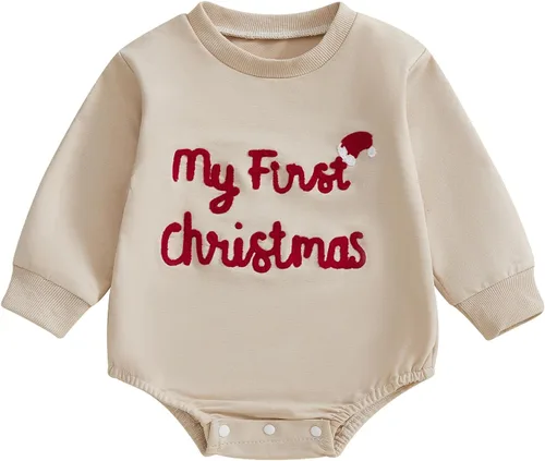Vista 8 de MERSARIPHY Ropa de Navidad para bebé, sudadera para bebé, niño, niña, mameluco de Papá Noel para bebé, trajes de otoño e invierno Waffle