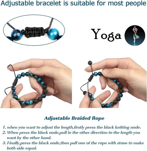 Vista 5 de Pulsera de piedra de ojo de tigre para hombres y mujeres, pulsera ajustable de piedra de ojo de tigre natural de 0.315 pulgadas para aromaterapia
