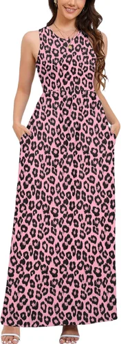 Vista 44 de DEARCASE Vestido largo de verano sin mangas para mujer, con bolsillos E10-floral Negro Azul
