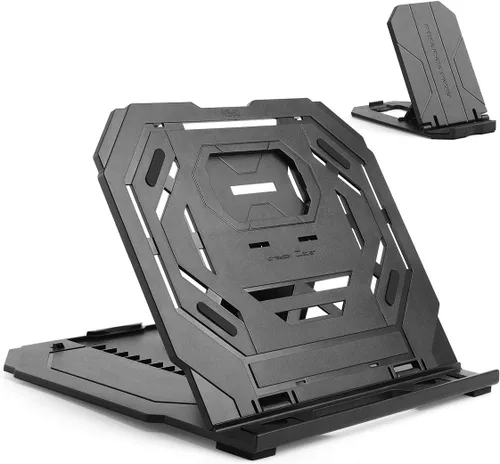 Vista 9 de Soporte para tableta de dibujo, soporte plegable para computadora portátil, 9 niveles de ángulos ajustables con un soporte para teléfono integrado