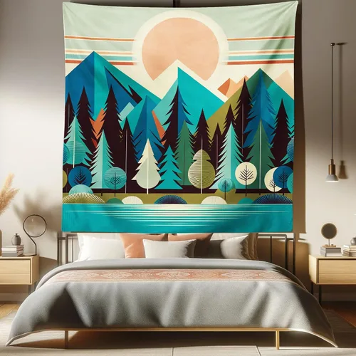 Vista 75 de Ambesonne Tapiz Trippy, vista panorámica de la cascada con bosques de ensueño y mandala oriental psicodélico, decoración de tela para colgar