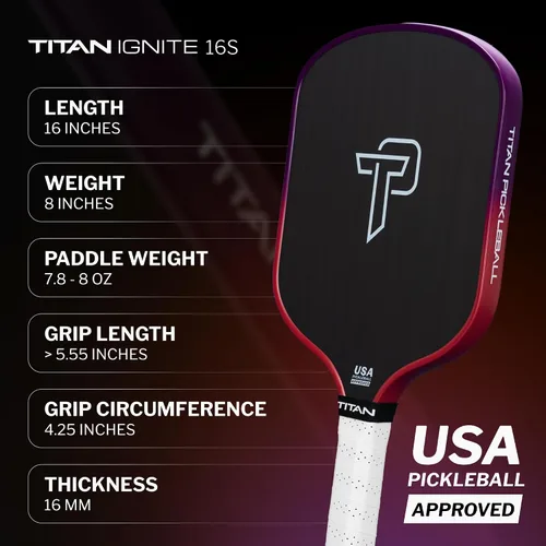 Vista 2 de Titan Ignite - Paleta de pickleball de fibra de carbono para jugadores principiantes y mejoradores - Cara de fibra de carbono cruda T700, punto
