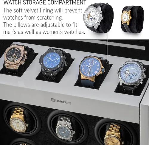 Vista 5 de TIMECUBE Bobinadora de 9 relojes con 4 ranuras de almacenamiento y 15 programas Windimg, Blanco, Compacto