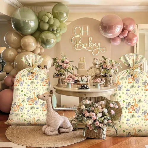 Vista 5 de KIDAJOY Bolsas de regalo de plástico grandes de animales para baby shower, 56 x 36 pulgadas, bolsas de regalo jumbo con diseño de animales