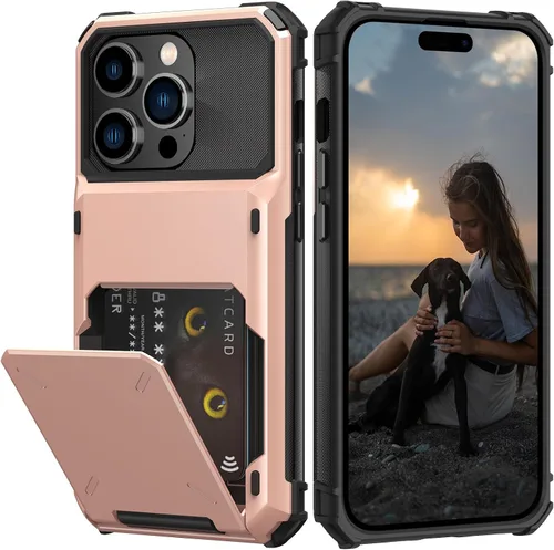 Vista 61 de Nvollnoe Compatible con iPhone 15 Funda con ranura para tarjetas, resistente, protectora de doble capa, a prueba de golpes, ranura oculta
